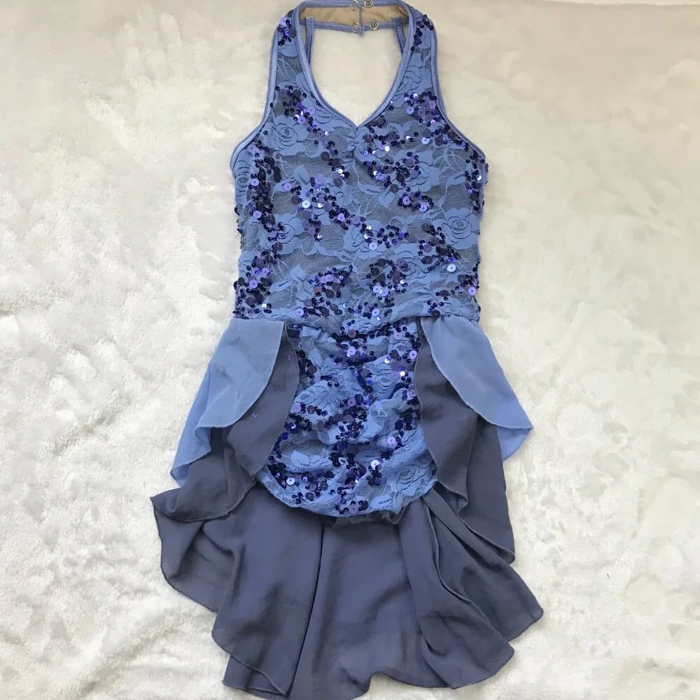 Weissman Dance Costume Girls Size IC (6X/7) Sequined with Half Skirt Periwinkle‎